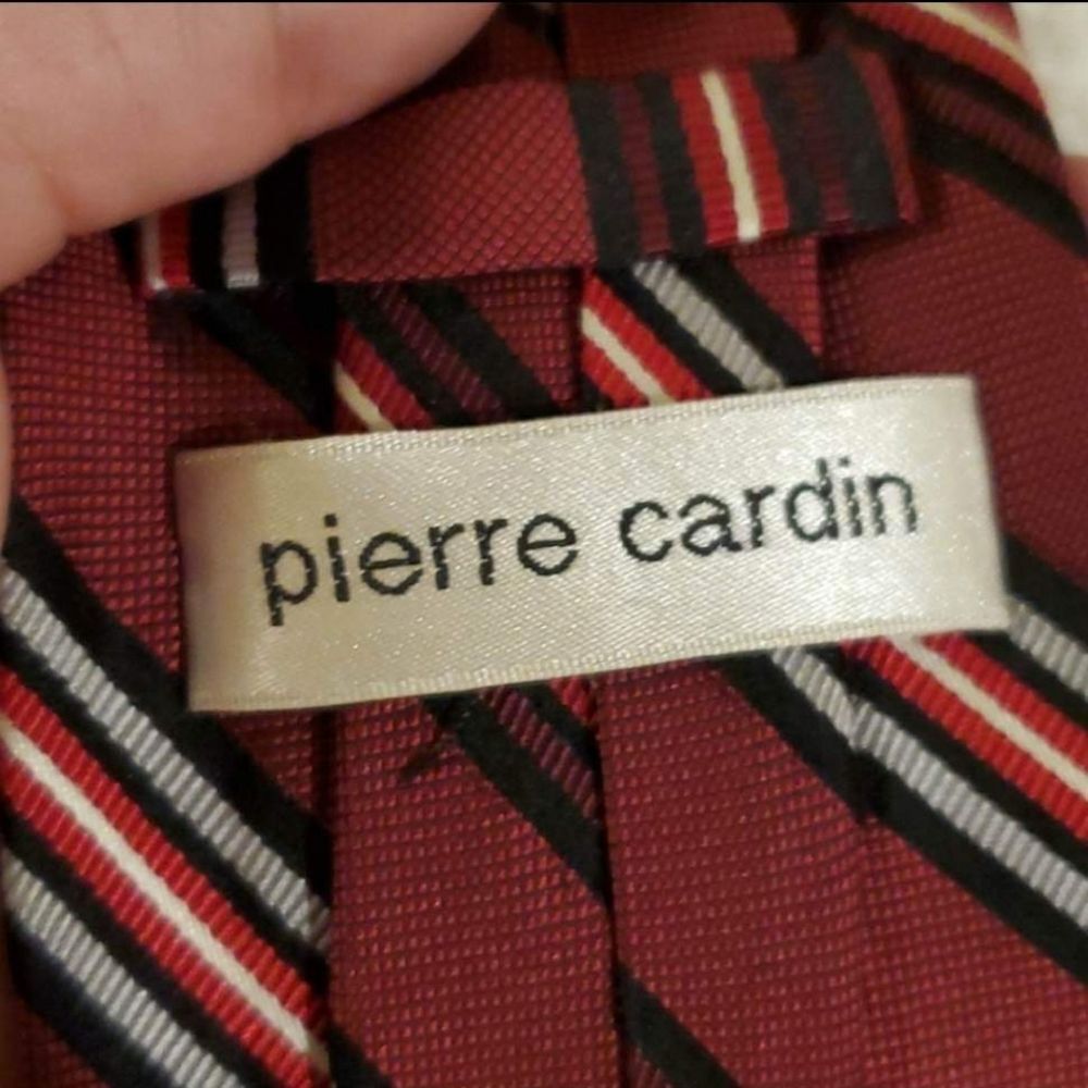 VTG Pierre Cardin Necktie Red Burgundy Black White Diagonal Striped Tie